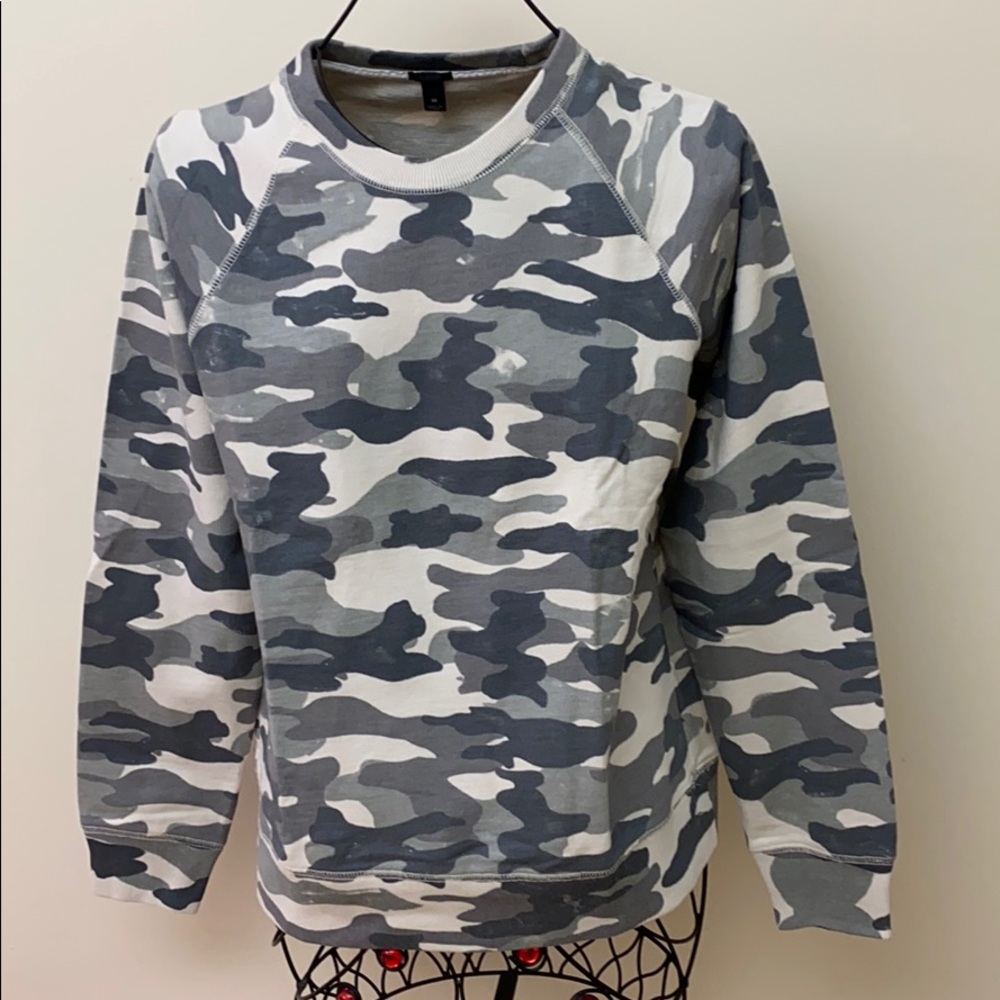 J. Crew Pullover Sweatshirt Camouflage Long Sleeve Gray M Medium